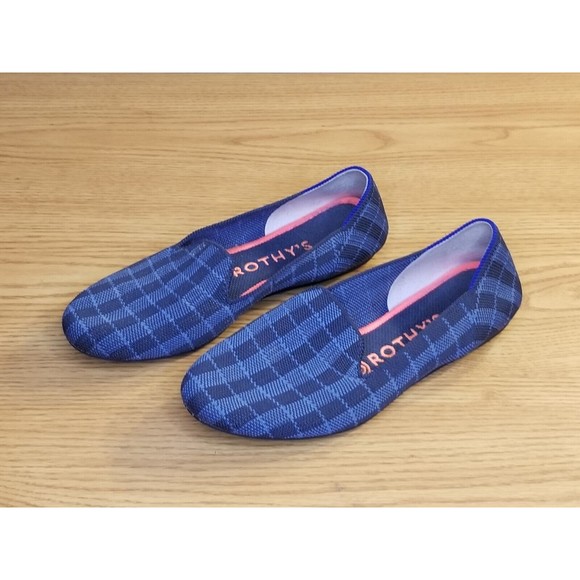 Rothy's The Loafer Women Size 6.5 Indigo Blue Gingham Plaid Excellent Condition - Picture 1 of 6